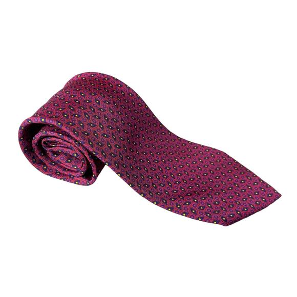 Balenciaga 100% Silk Necktie LUXURY Made in Italy Red with Blue Geometric Tie - Picture 9 of 16